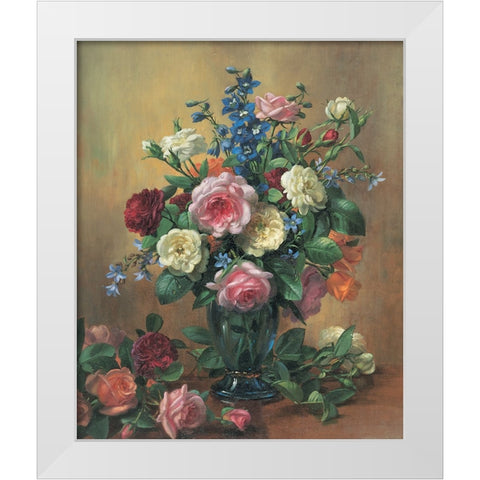 Flowers in Vase White Modern Wood Framed Art Print by Unknown