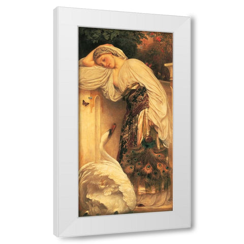 Woman And Swan White Modern Wood Framed Art Print by Unknown