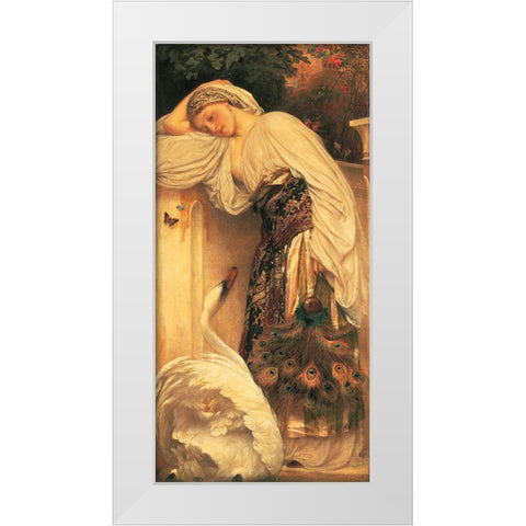 Woman And Swan White Modern Wood Framed Art Print by Unknown