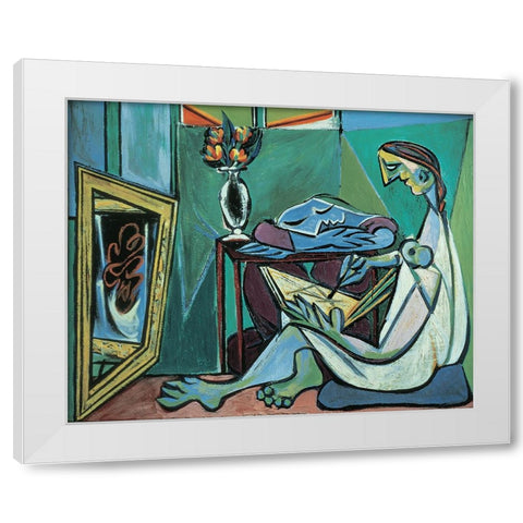 Green Woman White Modern Wood Framed Art Print by Unknown