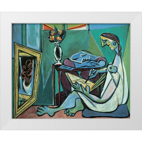 Green Woman White Modern Wood Framed Art Print by Unknown