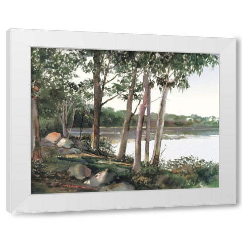Lake and Trees White Modern Wood Framed Art Print by Unknown