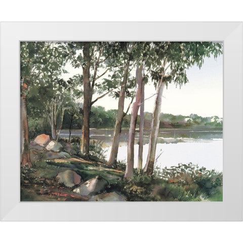 Lake and Trees White Modern Wood Framed Art Print by Unknown