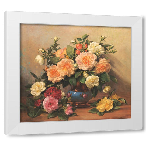 Roses Floral White Modern Wood Framed Art Print by Unknown