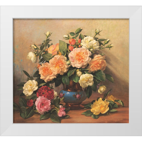 Roses Floral White Modern Wood Framed Art Print by Unknown