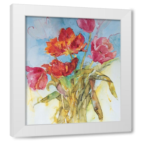 Red Floral Collage White Modern Wood Framed Art Print by Unknown