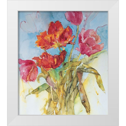 Red Floral Collage White Modern Wood Framed Art Print by Unknown