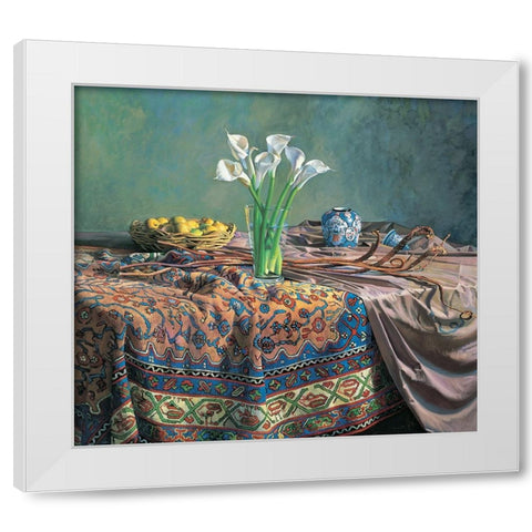Lilies And Lemons White Modern Wood Framed Art Print by Unknown