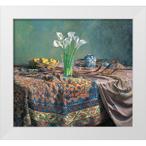 Lilies And Lemons White Modern Wood Framed Art Print by Unknown