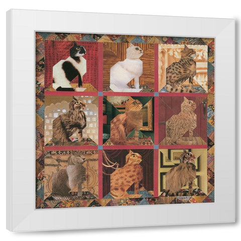 Tapestry of Cats White Modern Wood Framed Art Print by Unknown