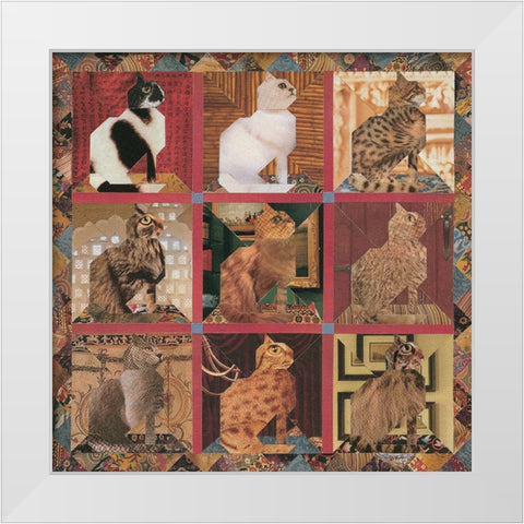 Tapestry of Cats White Modern Wood Framed Art Print by Unknown