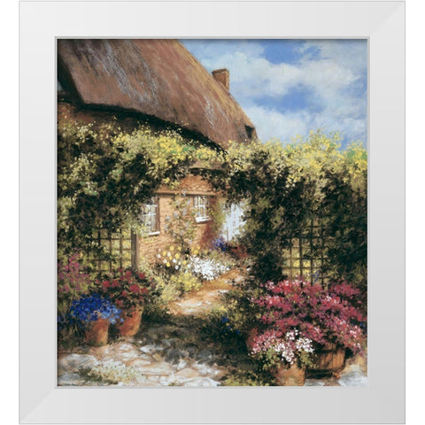Thatched Cottage White Modern Wood Framed Art Print by Unknown