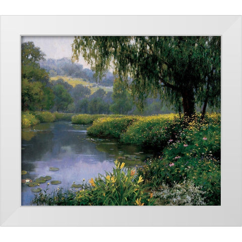 Lake Florals White Modern Wood Framed Art Print by Unknown