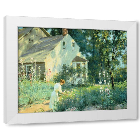 Picking Flowers White Modern Wood Framed Art Print by Unknown