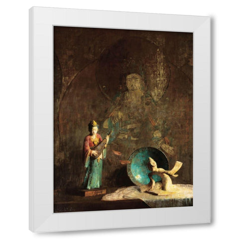 Oriental Figurine White Modern Wood Framed Art Print by Unknown