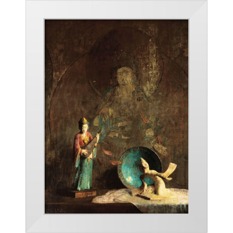 Oriental Figurine White Modern Wood Framed Art Print by Unknown
