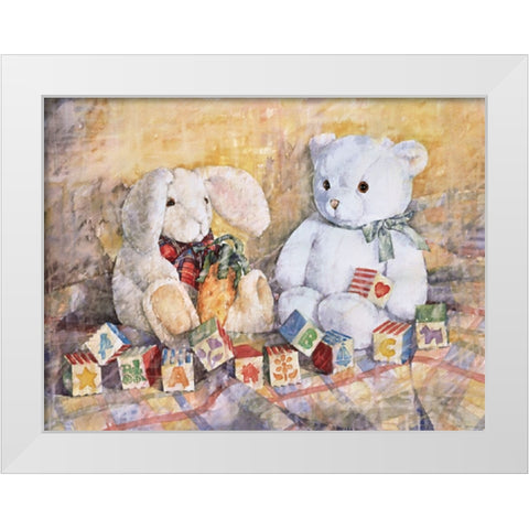 Hippity And Teddy White Modern Wood Framed Art Print by Unknown