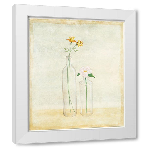 Bottles And Flowers I White Modern Wood Framed Art Print by Unknown