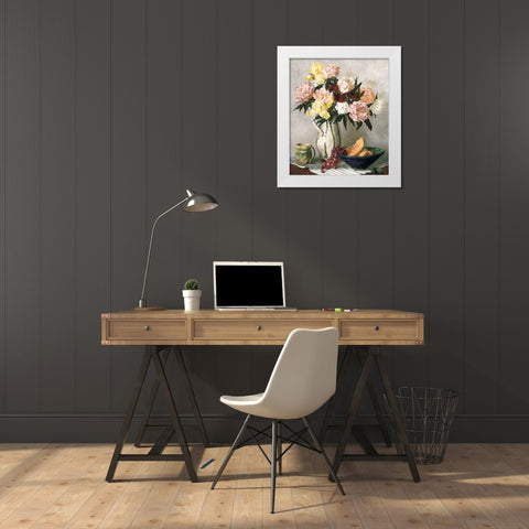 Flowers And Fruit White Modern Wood Framed Art Print by Unknown