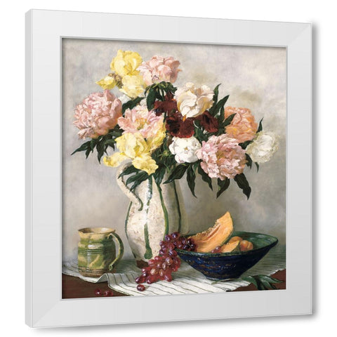 Flowers And Fruit White Modern Wood Framed Art Print by Unknown