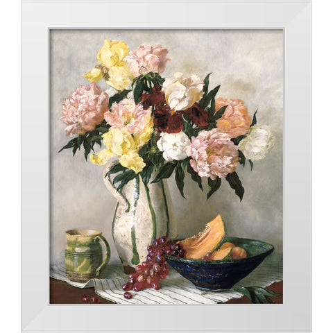 Flowers And Fruit White Modern Wood Framed Art Print by Unknown