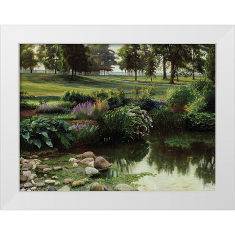 Lakeside Floral White Modern Wood Framed Art Print by Unknown
