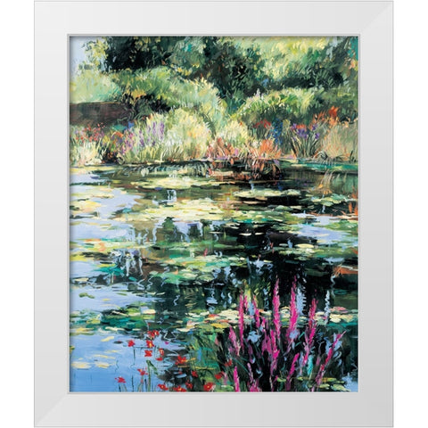 Pond of Flowers I White Modern Wood Framed Art Print by Unknown