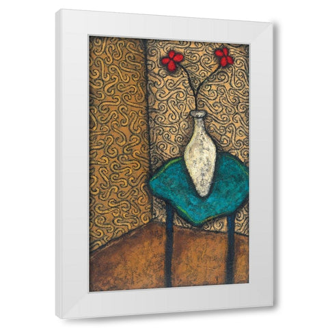 Vase on Blue Table White Modern Wood Framed Art Print by Unknown