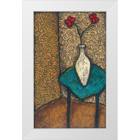 Vase on Blue Table White Modern Wood Framed Art Print by Unknown