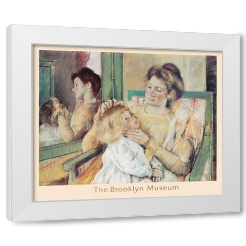 Combing Hair White Modern Wood Framed Art Print by Unknown