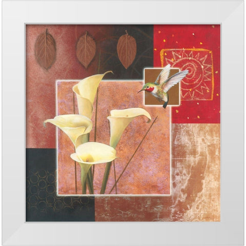 Calla Lily with Hummingbird White Modern Wood Framed Art Print by Unknown