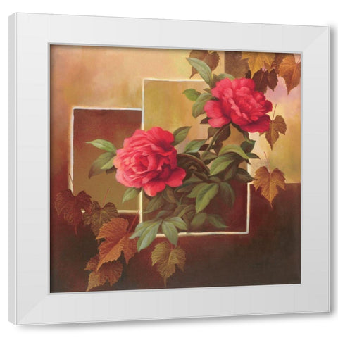 Red Peony Collage White Modern Wood Framed Art Print by Unknown