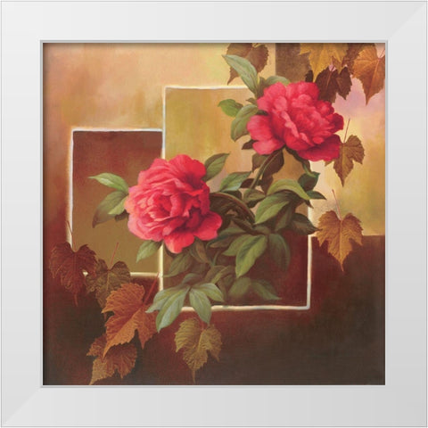 Red Peony Collage White Modern Wood Framed Art Print by Unknown