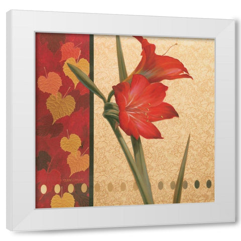 Red Amaryllis Damasque White Modern Wood Framed Art Print by Unknown