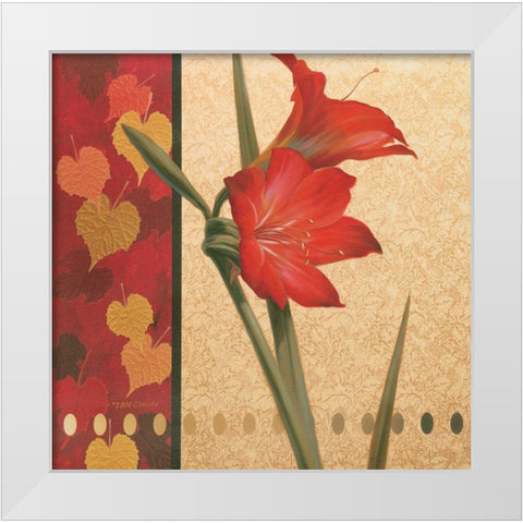 Red Amaryllis Damasque White Modern Wood Framed Art Print by Unknown