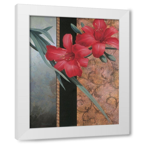 Red Lily Teal Damasque White Modern Wood Framed Art Print by Unknown