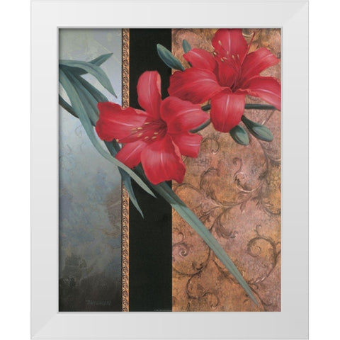 Red Lily Teal Damasque White Modern Wood Framed Art Print by Unknown