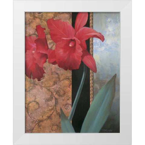 Red Orchid Teal Damasque White Modern Wood Framed Art Print by Unknown