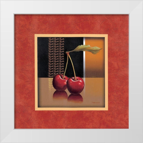 Cherry with Red Border White Modern Wood Framed Art Print by Unknown