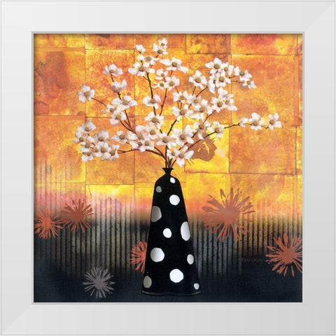 Black Vase Yellow Floral II White Modern Wood Framed Art Print by Unknown