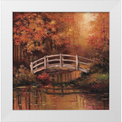 Wooden Bridge White Modern Wood Framed Art Print by Unknown