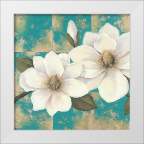 Aqua Floral I White Modern Wood Framed Art Print by Unknown