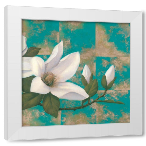 Aqua Floral II White Modern Wood Framed Art Print by Unknown