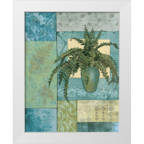 Aqua Blue Fern Collage White Modern Wood Framed Art Print by Unknown