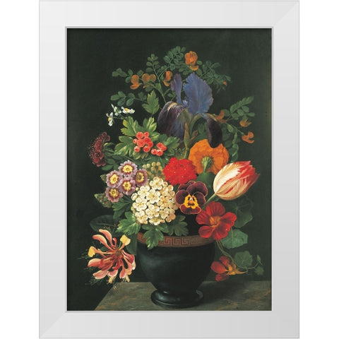 Dark Floral White Modern Wood Framed Art Print by Unknown