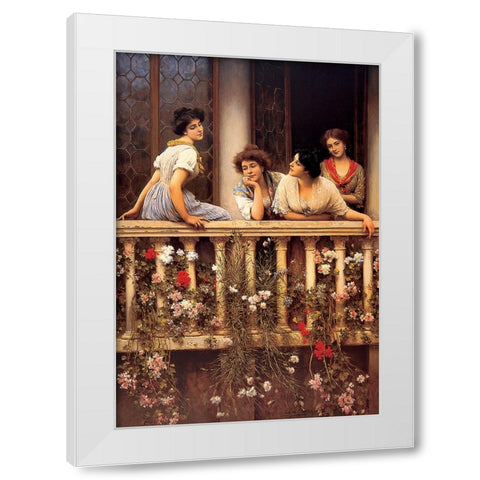 On The Balcony White Modern Wood Framed Art Print by Unknown