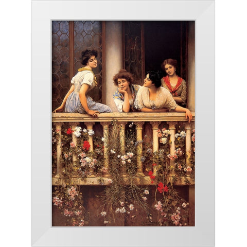 On The Balcony White Modern Wood Framed Art Print by Unknown