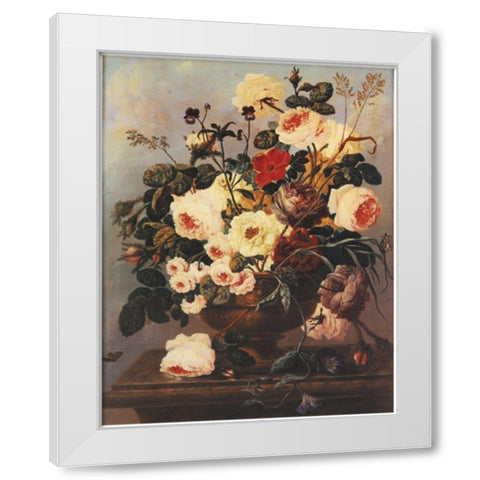 Floral on Desk White Modern Wood Framed Art Print by Unknown
