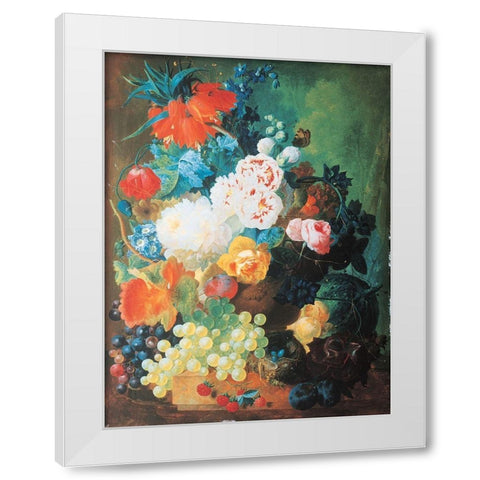 Gourds, Fruit and Flowers White Modern Wood Framed Art Print by Unknown