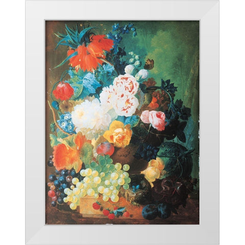 Gourds, Fruit and Flowers White Modern Wood Framed Art Print by Unknown